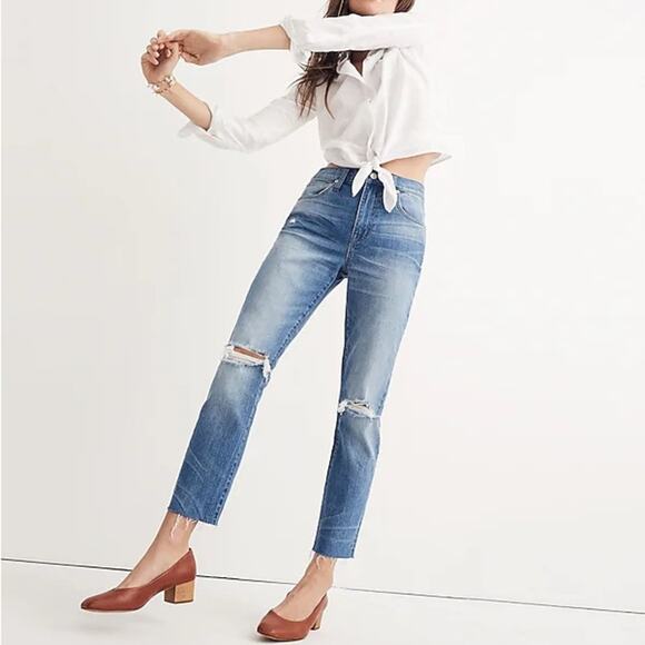Madewell Denim - Madewell The High-Rise Slim Crop Boyjean: Knee-Rip Edition - Size 28